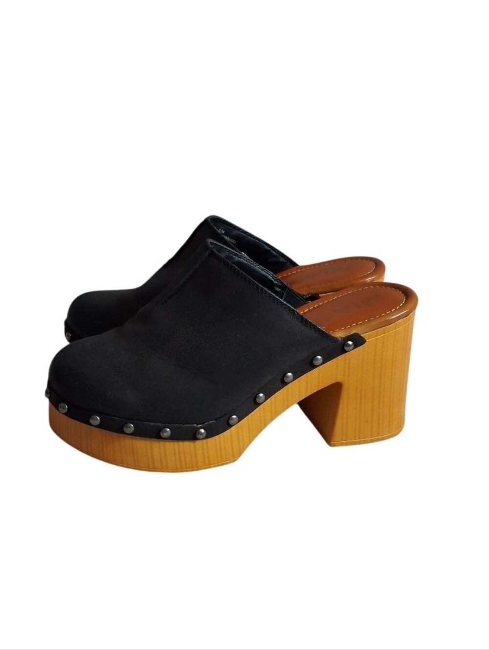 MIA Novi Women Size 8.5 Black Faux Leather studded Platform Clog Heels Boho Y2K